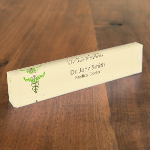 Alternative medizinische Caduceus grüne Blätter Be Namensplakette