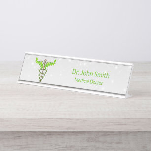 Alternative medizinische Caduceus grüne Blätter We Schreibtischnamensplakette