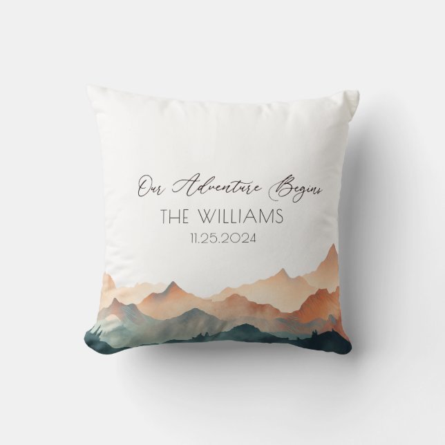 Alternative Wedding Guest Book Orange Mountain Kissen (Vorderseite)