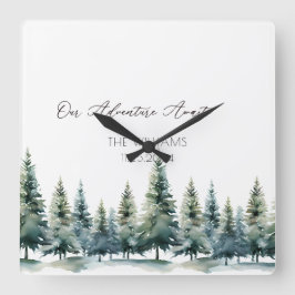Alternative Wedding Guest Book Pine Trees Quadratische Wanduhr