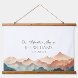 Alternative Wedding Guest Book Watercolor Mountain Wandteppich Mit Holzrahmen