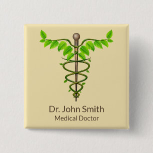 Alternativer medizinischer Caduceus grüne Blätter  Button