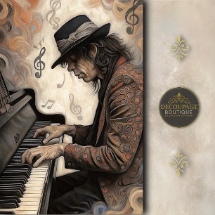 Alternder Pianist mit wirbelnden Noten Decoupage Seidenpapier