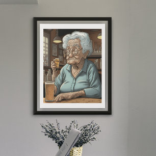 alternder Spaß l Old Lady Drink Beer and Shot Poster