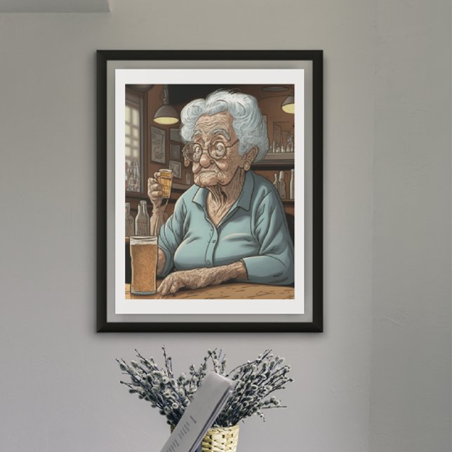 alternder Spaß l Old Lady Drink Beer and Shot Poster (Von Creator hochgeladen)