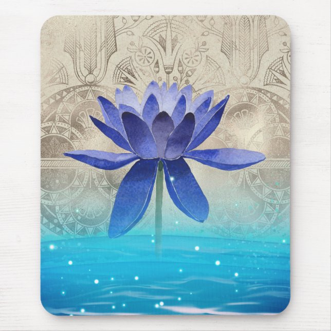 Altes Ägypten Gestyled Magic Blue Lotus Blume Mousepad (Vorne)