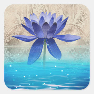 Altes Ägypten Gestyled Magic Blue Lotus Blume Quadratischer Aufkleber