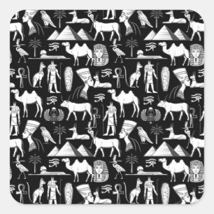 Altes Ägypten Hieroglyphisches Symbol Muster Quadratischer Aufkleber