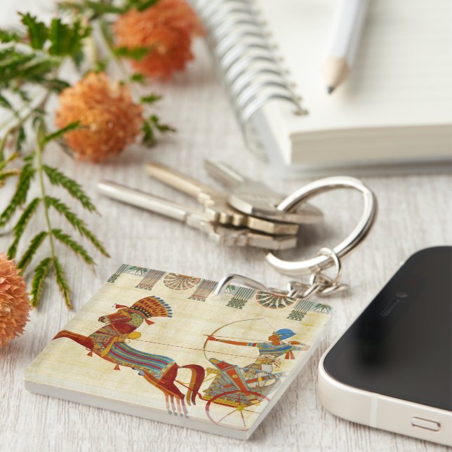 Altes Ägypten Pharaoh Ramesses II Pferde Papyrus Schlüsselanhänger (Vorderseite rechts)