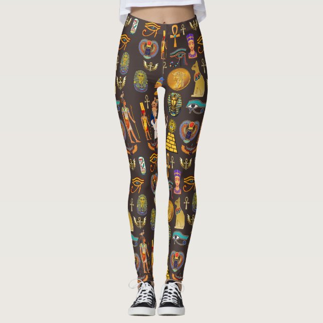 Altes ägyptisches Hieroglyphisches Muster Leggings (Vorderseite)