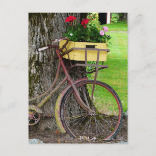 Altes antikes Fahrrad mit Blume Basket Postkarte