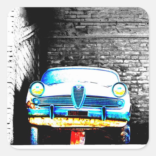 Altes Auto Quadratischer Aufkleber (Vorderseite)