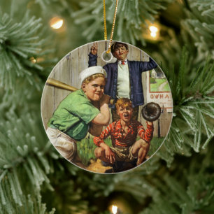 Altes Baseballspiel, Kinder Jungen Sportler Keramik Ornament