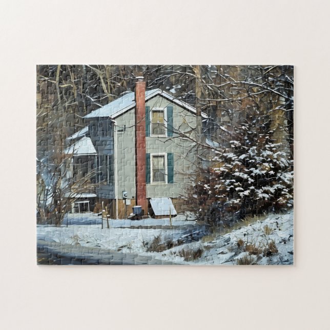 Altes Bauernhaus mit Keller-Winterlandschaft Puzzle (Horizontal)