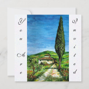 ALTES BAUERNHÄUSER IN CHIANTI, blau grün rot weiß Einladung