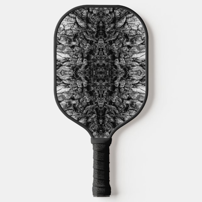 Altes Baumrinden Schwarz-Weiß-Foto Musterdesign Pickleball Schläger (Vorderseite)