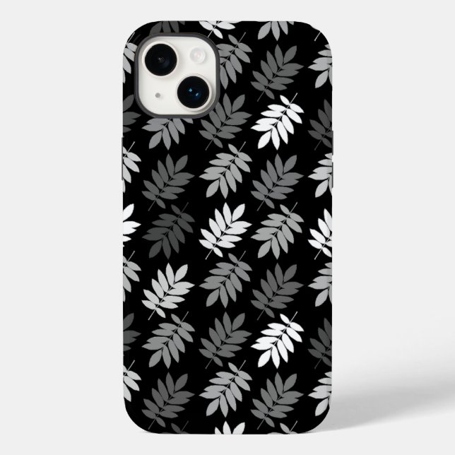 Altes Blattmuster Schwarz Weiß Grau Case-Mate iPhone Hülle (Rückseite)