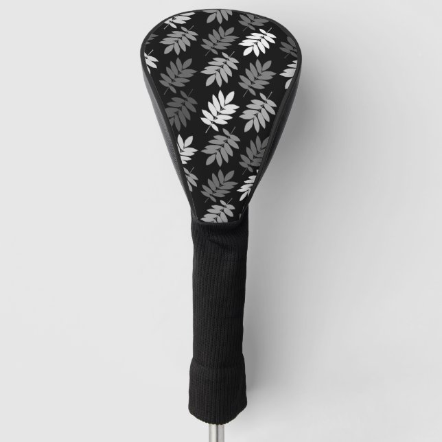 Altes Blattmuster Schwarz Weiß Grau Golf Headcover (Vorderseite)