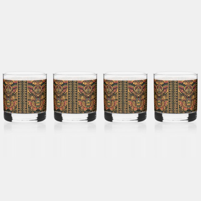 Altes Blau "Aztec Dream" Kunstrocks Brille Whiskyglas (Vorderseite)