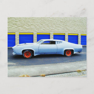 Altes blaues Auto in Boston, Massachusetts. Postkarte
