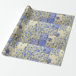Altes blaues Blumenmuster Geschenkpapier