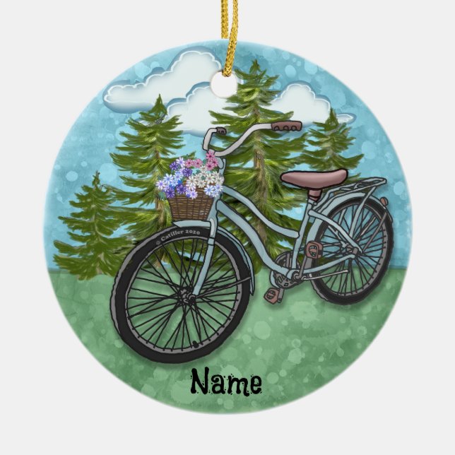 Altes Blaues Fahrrad Keramik Ornament (Vorne)