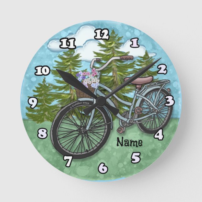 Altes Blaues Fahrrad Runde Wanduhr (Vorderseite)