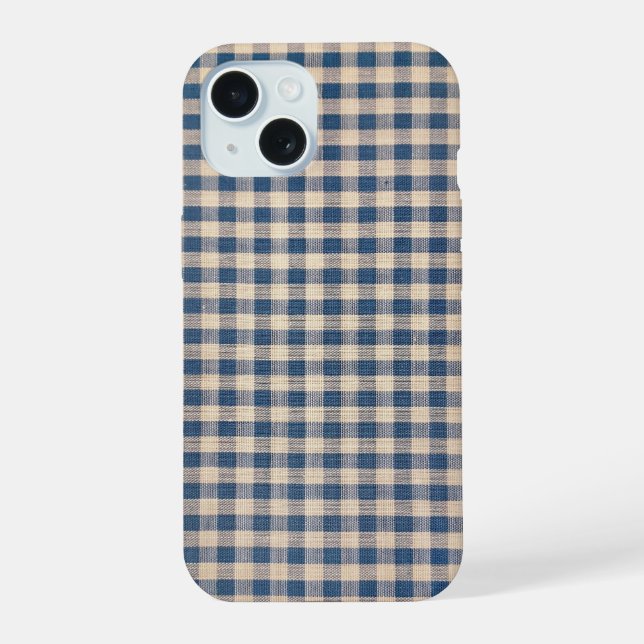 Altes Blaues Gingham iPhone 15 Hülle (Rückseite)
