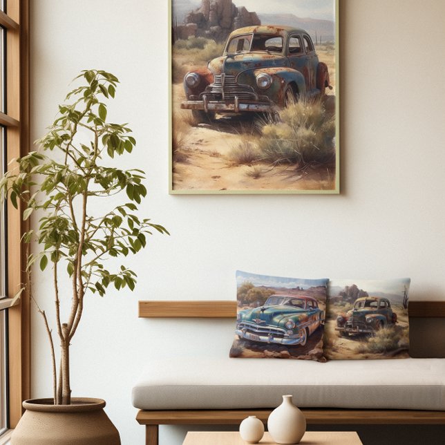 Altes blaues verlassenes Auto in der Wüste auch Kissen (Von Creator hochgeladen)