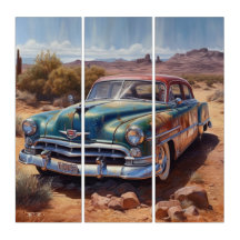 Altes blaues verlassenes Auto in der Wüste auch