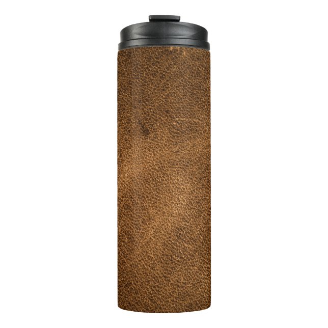 Altes braunes Leder: Texturierter Hintergrund Thermosbecher (Vorderseite)