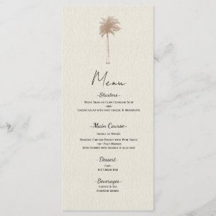Altes braunes Palmenstrand-Hochzeitsmenü Menükarte