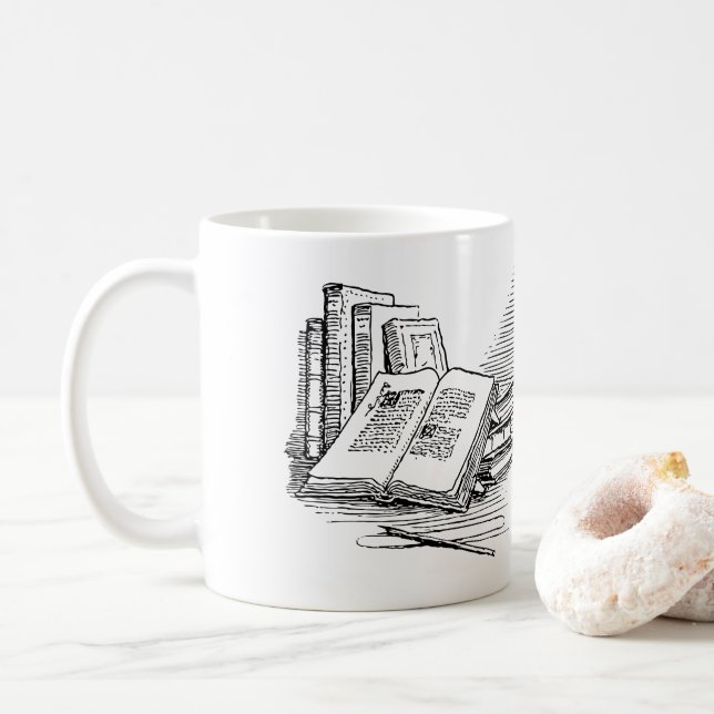 Altes Buch drawing|| gerade ein weiteres Kapitel Tasse (Mit Donut)