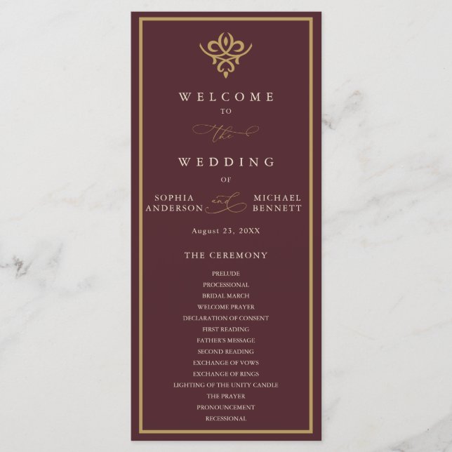 Altes Burgunder Hochzeitsprogramm Programm (Vorderseite)