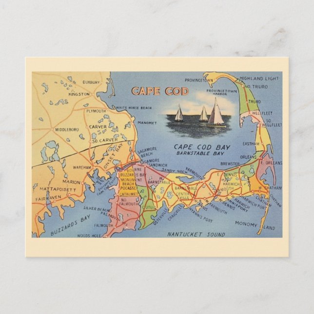 Altes Cape Cod Massachusetts Karte (Vorderseite)