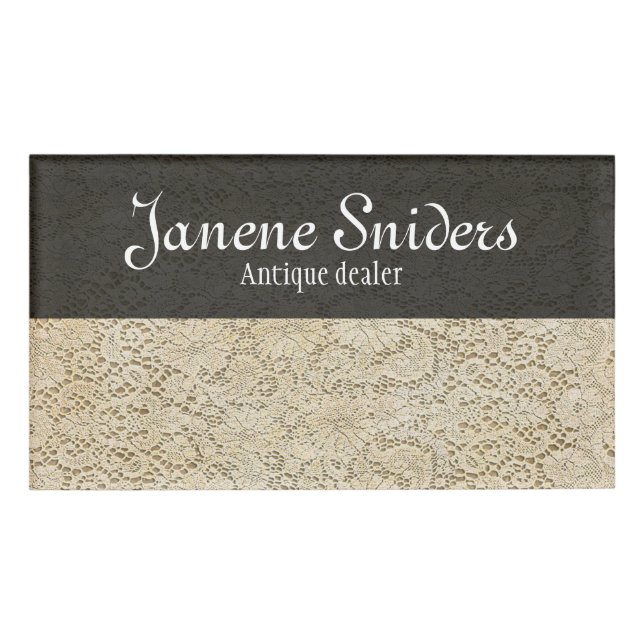 Altes Crochet Lace Floral Pattern + Ihre Ideen Namenschild (Vorderseite)