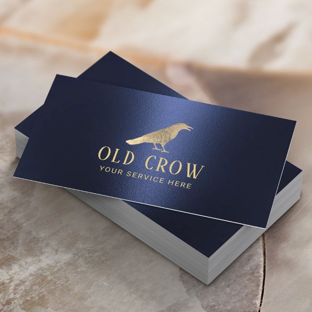 Altes Crow Gold Bird Logo Modern Navy Blue Visitenkarte (Von Creator hochgeladen)