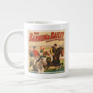 Altes deutsches Zirkusplakat mit Jockeys auf Pferd Jumbo-Tasse