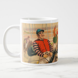 Altes deutsches Zirkusplakat mit Jockeys auf Pferd Jumbo-Tasse