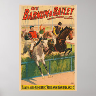 Altes deutsches Zirkusplakat mit Jockeys auf Pferd Poster