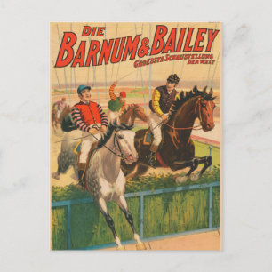 Altes deutsches Zirkusplakat mit Jockeys auf Pferd Postkarte