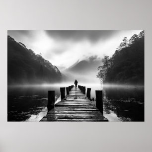 Altes Dock am See B&W Foto Poster