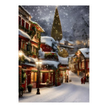 Altes Dorf im Winter Schnee Weihnachts-Poster