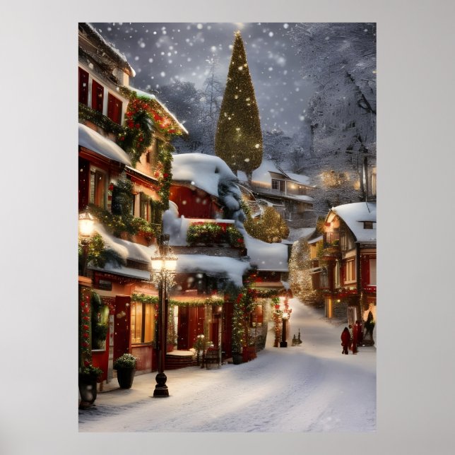 Altes Dorf im Winter Schnee Weihnachts-Poster Poster (Vorne)