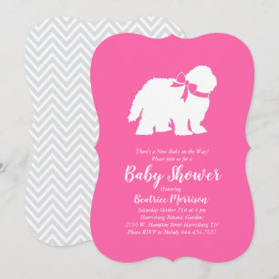 Altes Englisch Sheepdog Hund Kinderdusche Pink Einladung