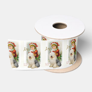 Altes Englisch Sheepdog Weihnachten Satinband