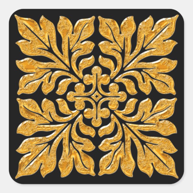 Altes englisches Fliesen glänzend helles Gold Quadratischer Aufkleber (Vorderseite)