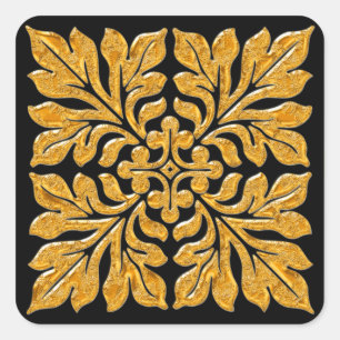 Altes englisches Fliesen glänzend helles Gold Quadratischer Aufkleber