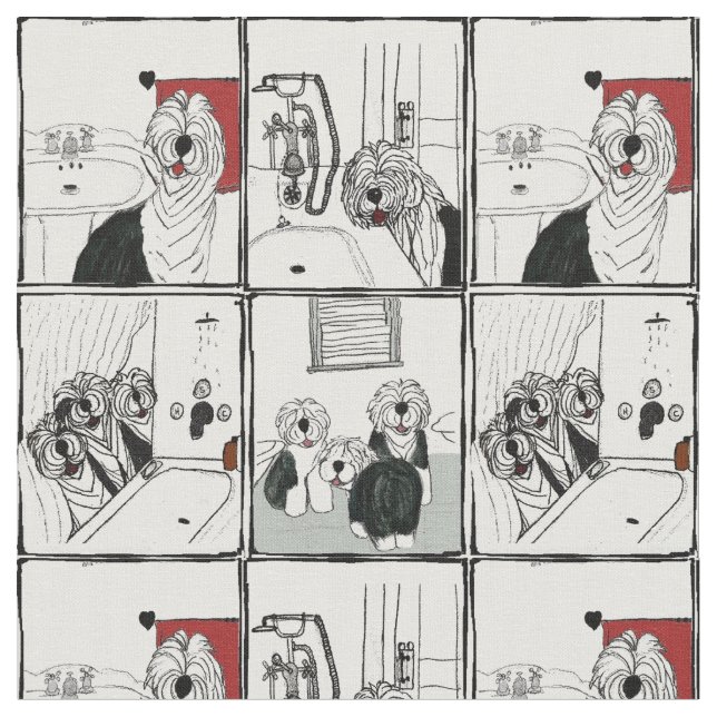 Altes englisches Schäferhundbadezimmergewebe Stoff (Nahaufnahme)