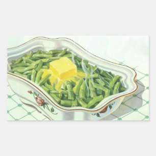 Altes Essen, Grüne-Bohnen-Auflauf mit Butter Rechteckiger Aufkleber